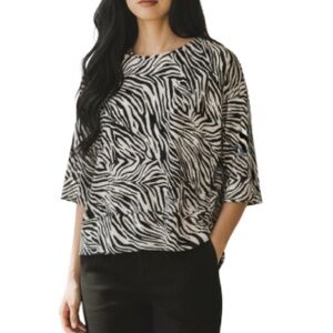 NORTHERN REFLECTIONS NWOT Pale Pink Black Zebra Print Pullover Top 3/4 Sleeve M